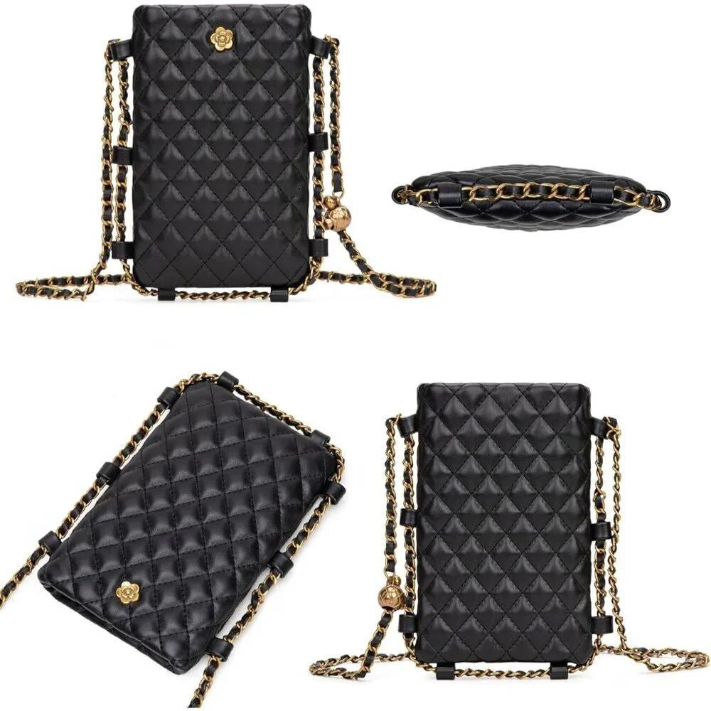 Quilted Mini Crossbody Bag Vegan Leather Compact Phone Purse for Women